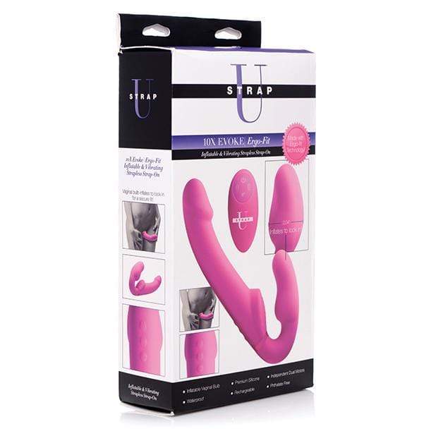 Strap U - 10X Evoke Ergo Fit Inflatable and Vibrating Strapless Strap On Dildo with Remote (Pink) Remote Control (Wireless) Strap On with Dildo for Reverse Insertion (Vibration) Rechargeable