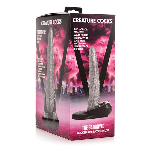 XR - Creature Cocks The Gargoyle Rock Hard Silicone Dildo (Silver/Black) Non Realistic Dildo with suction cup (Non Vibration) 848518046086 CherryAffairs