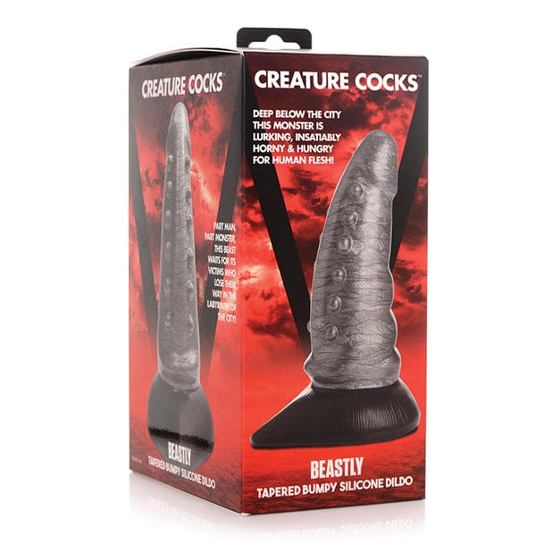 XR - Creature Cocks Beastly Tapered Bumpy Silicone Dildo (Silver/Black) Non Realistic Dildo with suction cup (Non Vibration) 848518046116 CherryAffairs