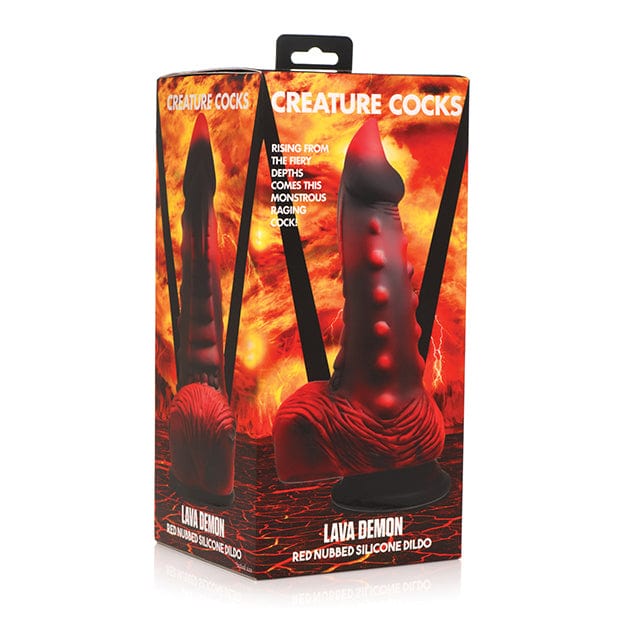 XR - Creature Cocks Lava Demon Thick Nubbed Silicone Dildo (Red) Non Realistic Dildo with suction cup (Non Vibration) 848518048691 CherryAffairs