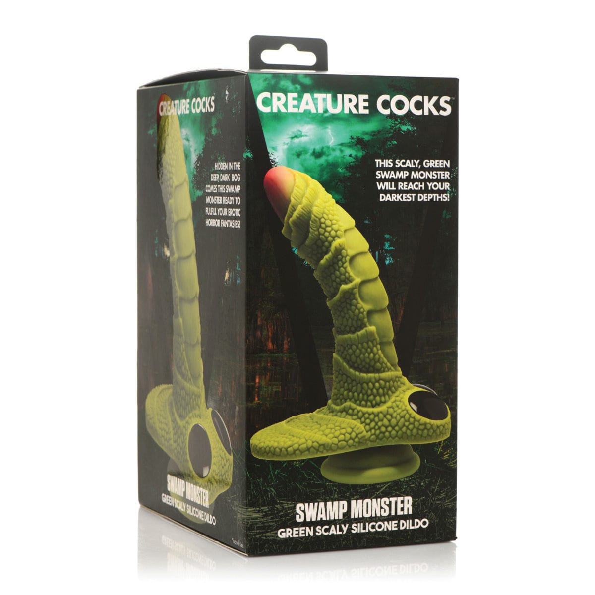 XR - Creature Cocks Swamp Monster Scaly Silicone Dildo (Green) Non Realistic Dildo with suction cup (Non Vibration) 848518048905 CherryAffairs