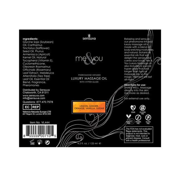 Sensuva - Me and You Pheromone Infused Luxury Massage Oil 4.2 oz (Sugar/Citrus) Massage Oil 625988384 CherryAffairs