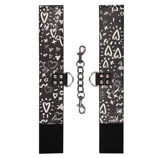 Shots - Ouch Love Street Art Fashion Printed Ankle Cuffs (Black) Hand/Leg Cuffs 8714273549136 CherryAffairs