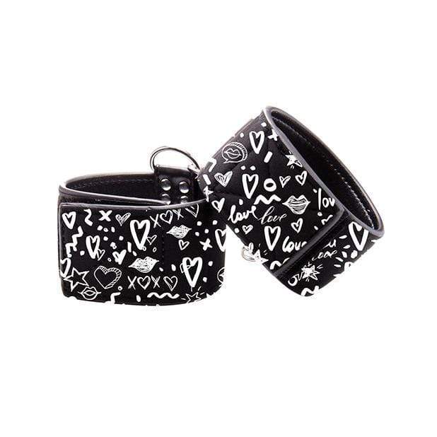 Shots - Ouch Love Street Art Fashion Printed Ankle Cuffs (Black) Hand/Leg Cuffs 8714273549136 CherryAffairs