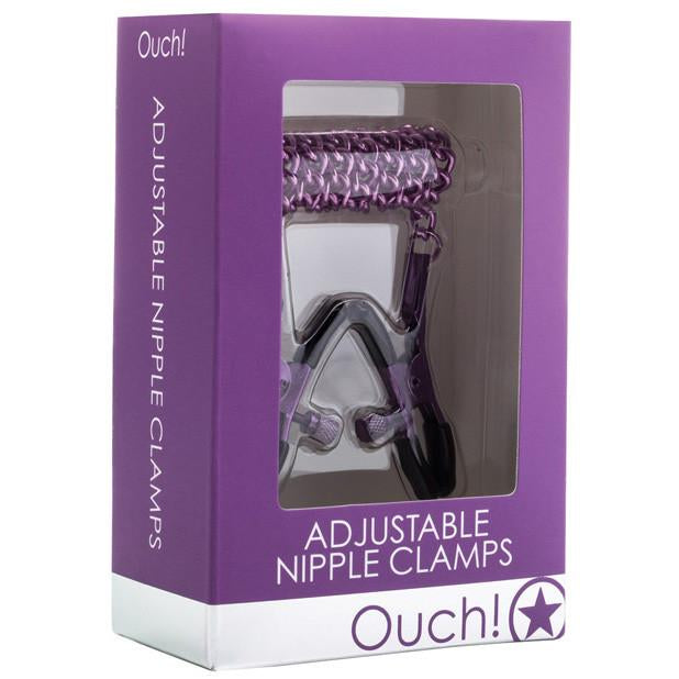 Shots - Ouch! Adjustable Nipple Clamps With Chain (Purple) - PleasureHobby
