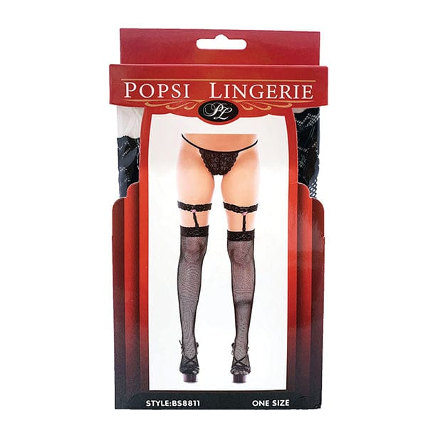 Popsi Lingerie - Leg Garter Fishnet Thigh High Stockings O/S (Black) Stockings 8932131088119 CherryAffairs