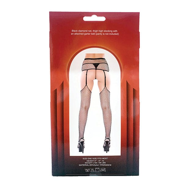 Popsi Lingerie - Black Diamond Net Thigh High Garter Pantyhose Stockings O/S (Black) Stockings 8932131088188 CherryAffairs