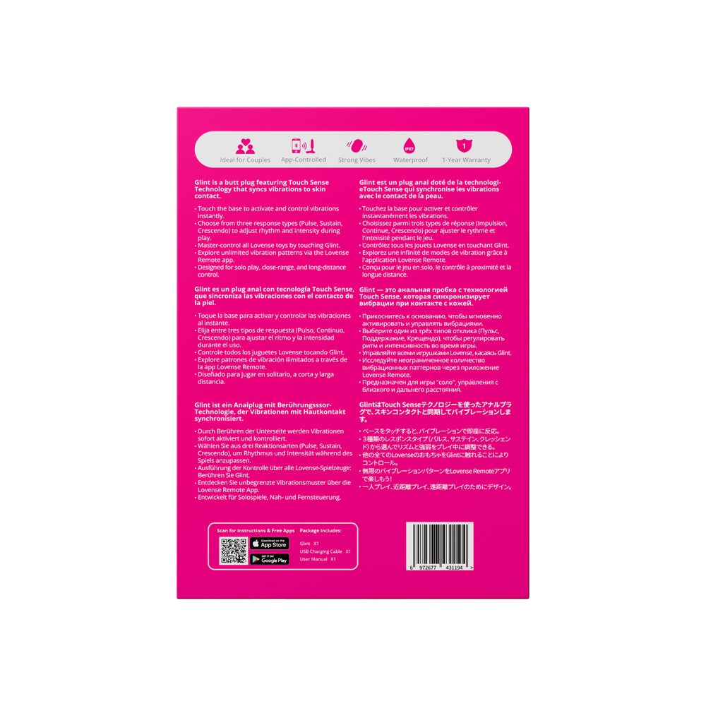 Lovense - Glint Nút Bịt Hậu Môn Điều Khiển Bằng Ứng Dụng, Phản Hồi Cảm Ứng (Đen)