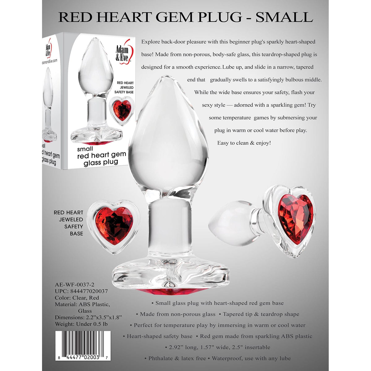 Adam & Eve - Red Heart Gem Glass Anal Plug Glass Anal Plug (Non Vibration) CherryAffairs