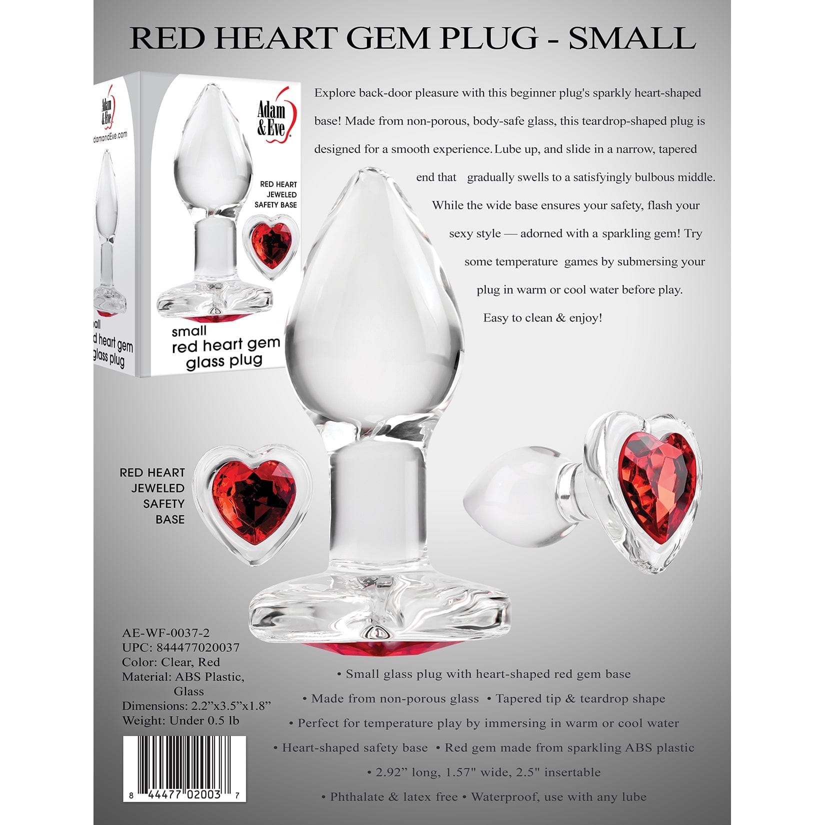 Adam & Eve - Red Heart Gem Glass Anal Plug Glass Anal Plug (Non Vibration) CherryAffairs