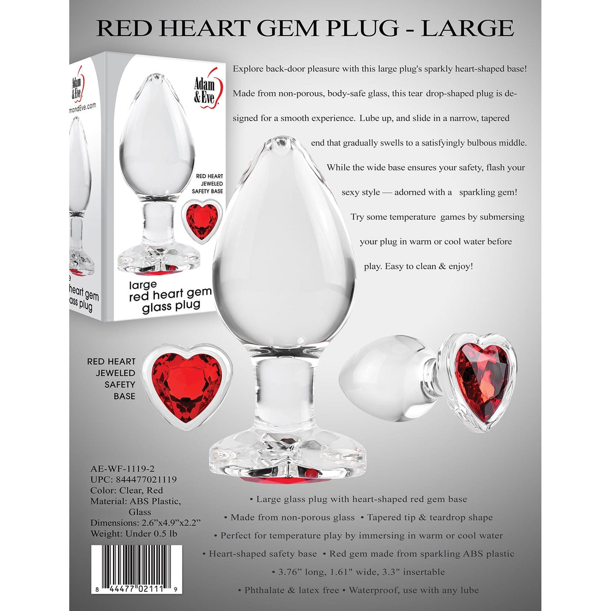 Adam & Eve - Red Heart Gem Glass Anal Plug Glass Anal Plug (Non Vibration) CherryAffairs