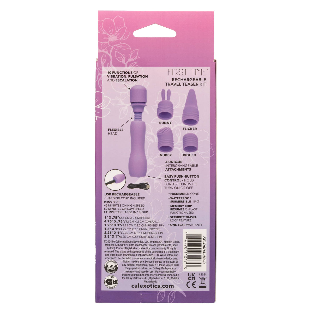 California Exotics - First Time Rechargeable Travel Teaser Kit Vibrator (Purple) CE2140 CherryAffairs