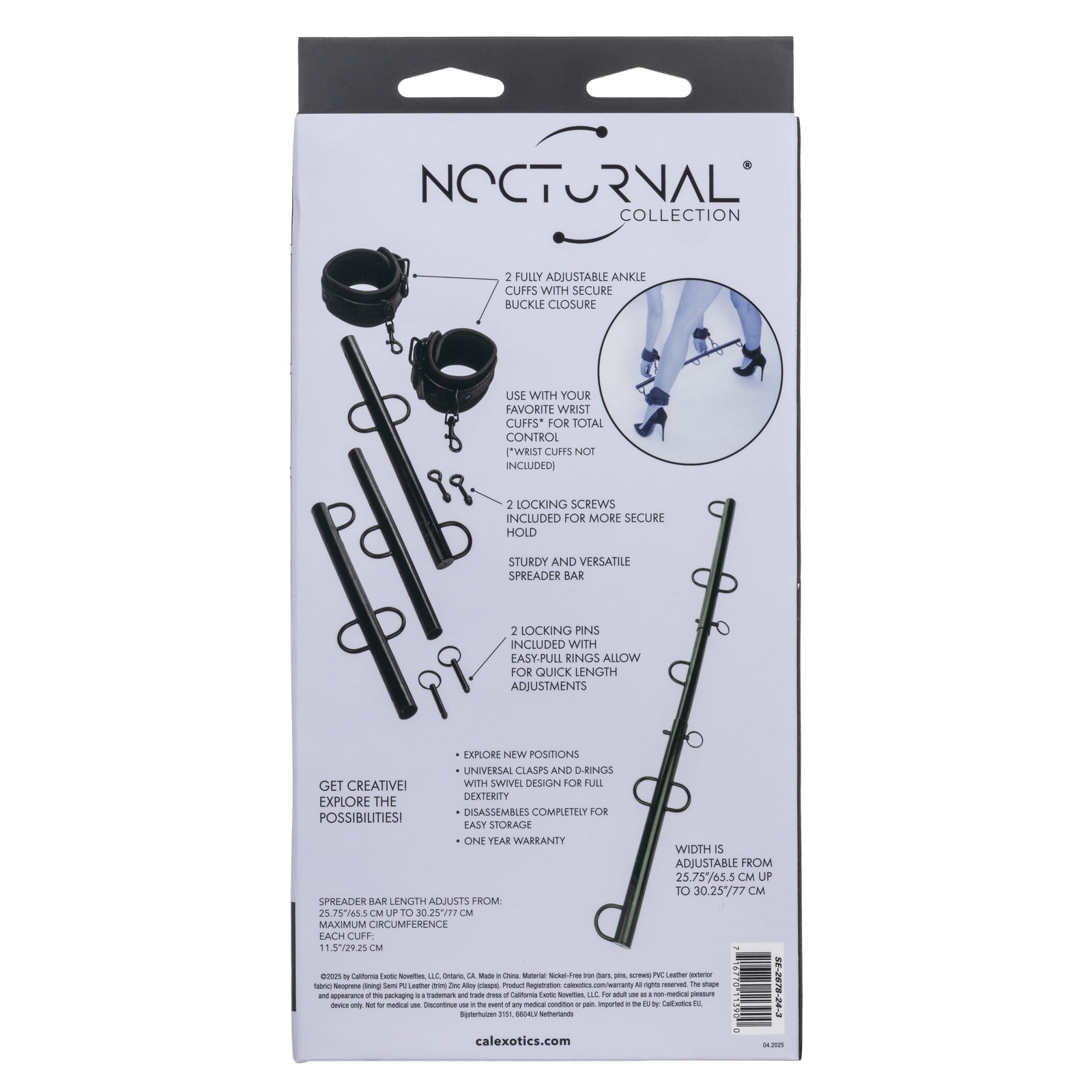 California Exotics - Nocturnal Collection Spreader Bar with Cuffs (Black) CE2119 CherryAffairs