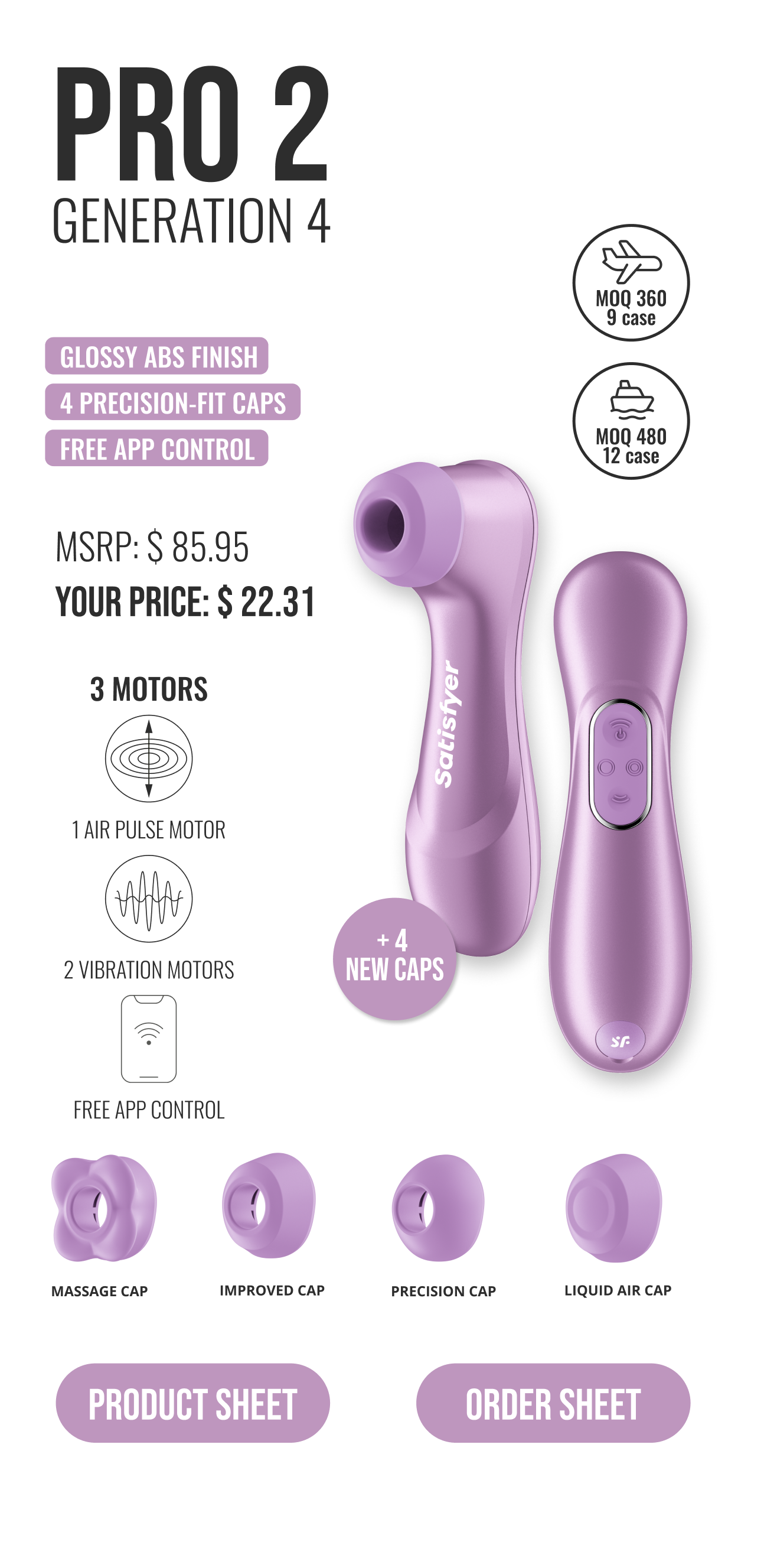 Satisfyer - Pro 2 Generation 4 Connect App Clitoral Air Pulse Stimulator (Amethyst)