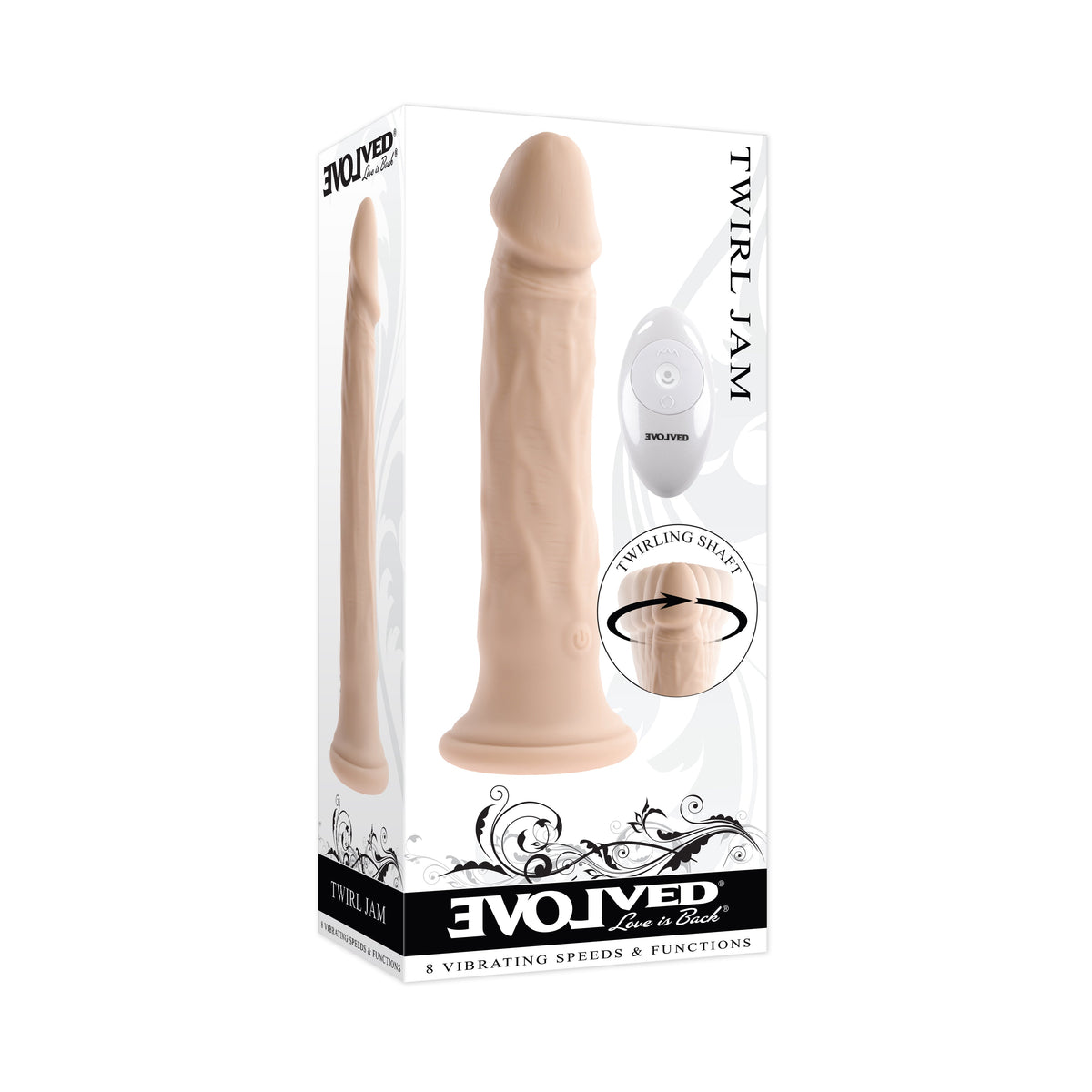 Evolved - Twirl Jam Remote Vibrating Realistic Dildo 9.25’’ - Realistic Dildo with suction cup (Vibration) Rechargeable