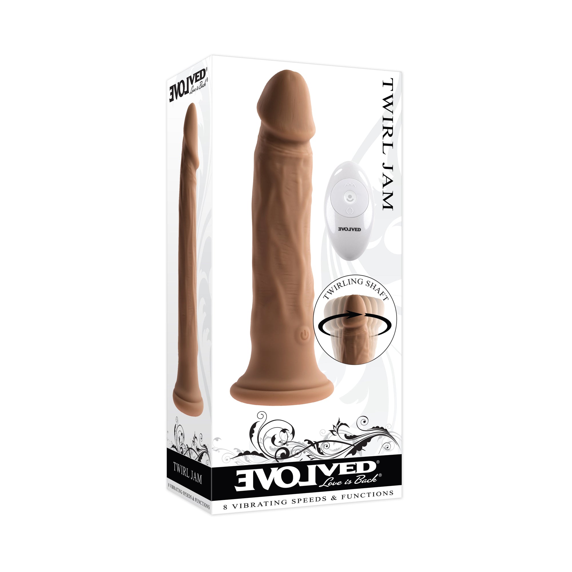 Evolved - Twirl Jam Remote Vibrating Realistic Dildo 9.25’’ - Realistic Dildo with suction cup (Vibration) Rechargeable