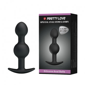 Pretty Love - Heavy Balls Silicone Butt Plug (Black) - Anal Plug (Non Vibration)