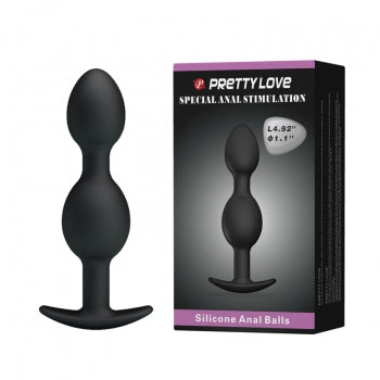 Pretty Love - Heavy Balls Silicone Butt Plug (Black) - Anal Plug (Non Vibration)