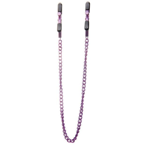 Shots - Ouch! Adjustable Nipple Clamps With Chain (Purple) - PleasureHobby