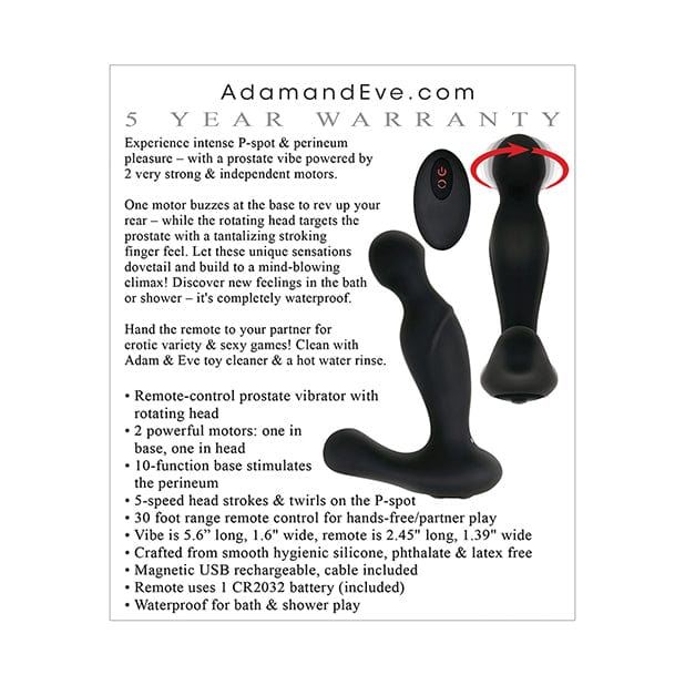 Adam & Eve - Adam's Remote Control Rotating P Spot Prostate Massager (Black) Prostate Massager (Vibration) Rechargeable 625413965 CherryAffairs