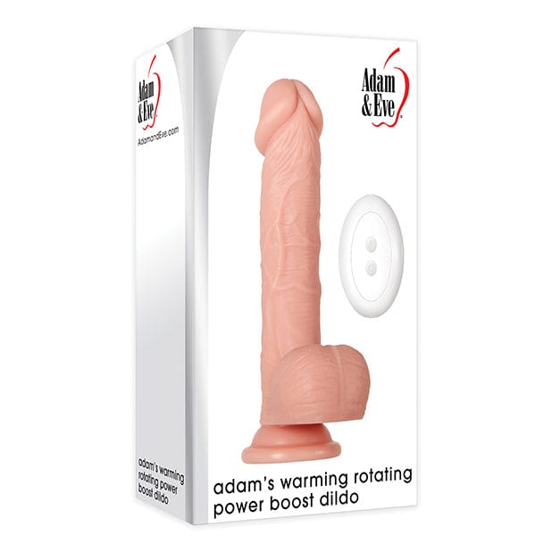 Adam &amp; Eve - Adam&#39;s Warming Rotating Power Boost Remote Control Realistic Dildo with Balls 7.5&quot; (Beige) Realistic Dildo with suction cup (Vibration) Rechargeable 625410260 CherryAffairs