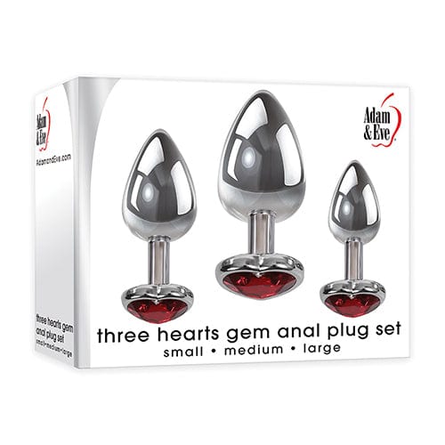 Adam &amp; Eve - Three Hearts Gem Anal Plug Set (Silver/Red) Anal Kit (Non Vibration) CherryAffairs