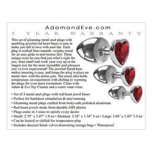 Adam & Eve - Three Hearts Gem Anal Plug Set (Silver/Red) Anal Kit (Non Vibration) CherryAffairs