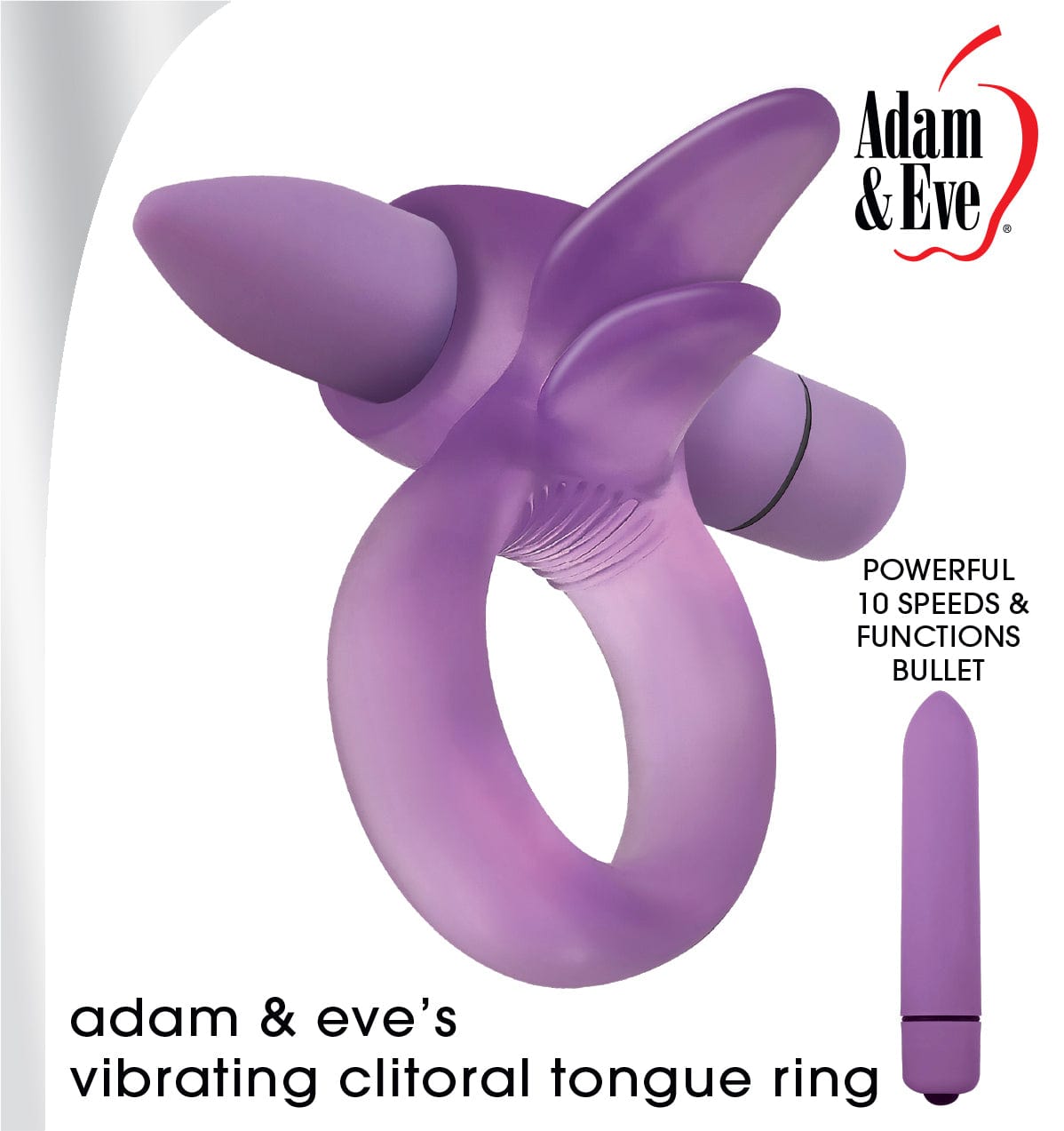 Adam &amp; Eve - Vibrating Clitoral Tongue Cock Ring (Purple) Rubber Cock Ring (Vibration) Non Rechargeable 844477017006 CherryAffairs
