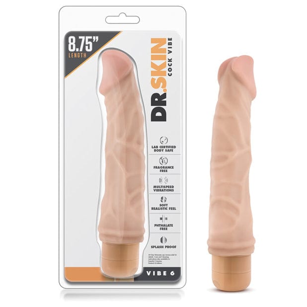 Blush Novelties - Dr Skin Vibe 6 Dong Vibrating Realistic Dildo 9&quot; (Beige) Realistic Dildo w/o suction cup (Vibration) Non Rechargeable 622618299 CherryAffairs