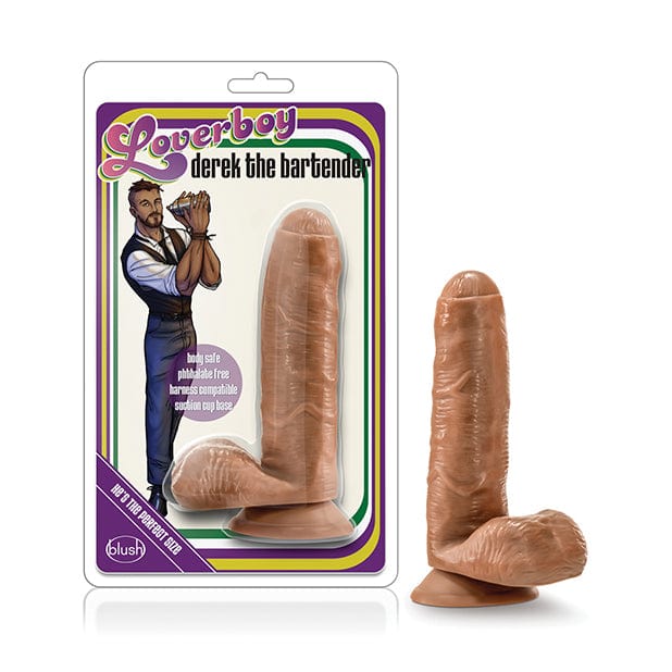 Blush Novelties - Loverboy Derek the Bartender Realistic Dildo with Balls 7&quot; (Mocha) Realistic Dildo with suction cup (Non Vibration) CherryAffairs