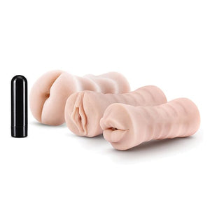 Blush Novelties - M for Men Self Lubricating Vibrating Stroker Masturbator Sleeve Kit (Beige) Masturbator Soft Stroker (Vibration) Non Rechargeable 622622987 CherryAffairs