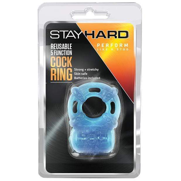 Blush Novelties - Stay Hard Vibrating Reusable 5 Function Cock Ring (Blue) Rubber Cock Ring (Vibration) Non Rechargeable Durio Asia