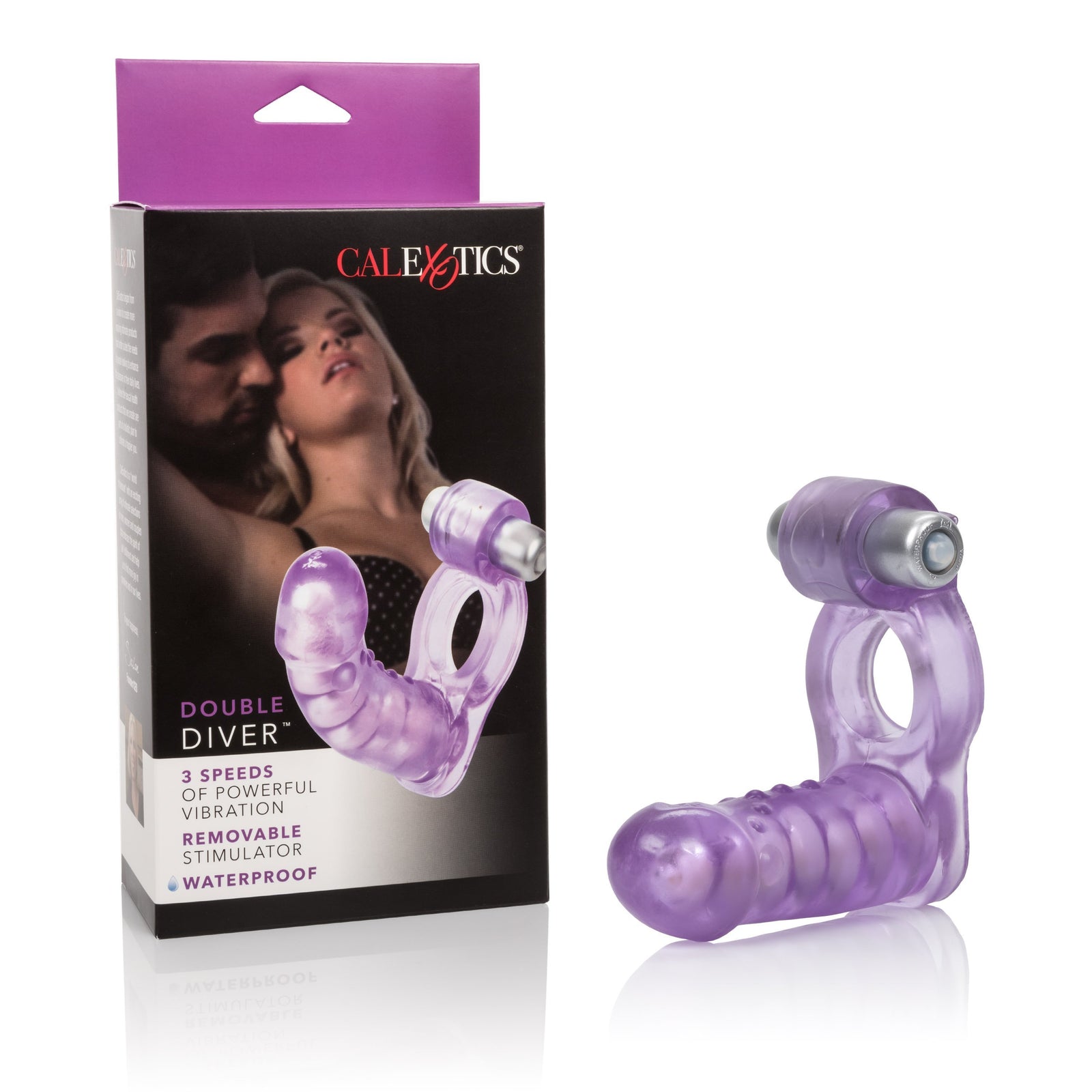 California Exotics - Double Diver Vibrating Cock Ring (Purple) Rubber Cock Ring (Vibration) Non Rechargeable Durio Asia
