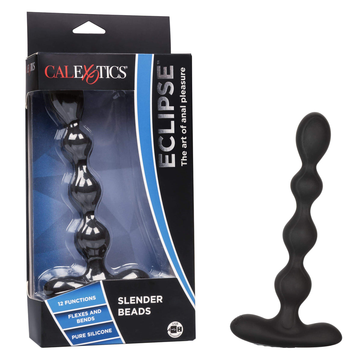 California Exotics - Eclipse Vibrating Slender Anal Beads (Black) Anal Beads (Vibration) Rechargeable Durio Asia