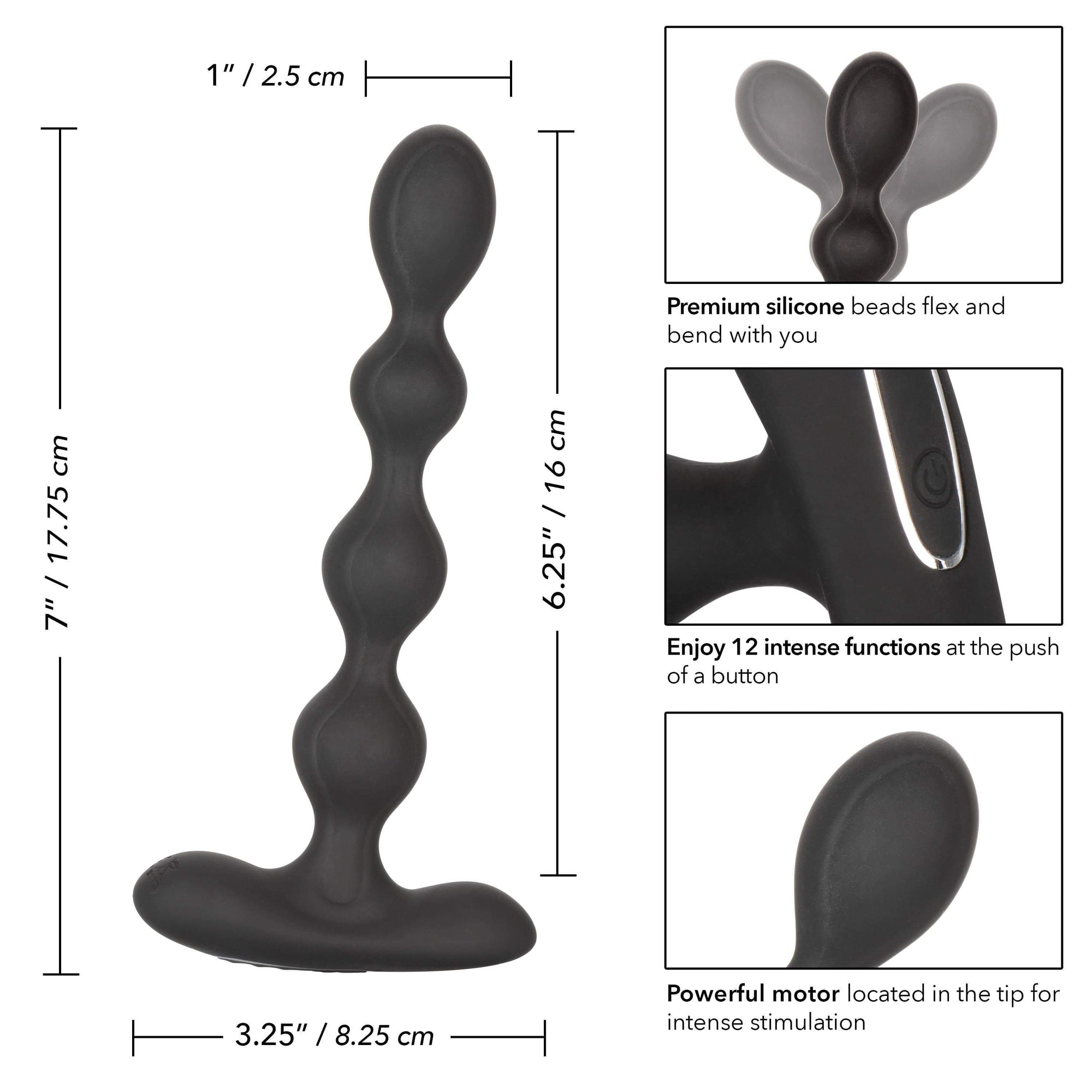 California Exotics - Eclipse Vibrating Slender Anal Beads (Black) Anal Beads (Vibration) Rechargeable