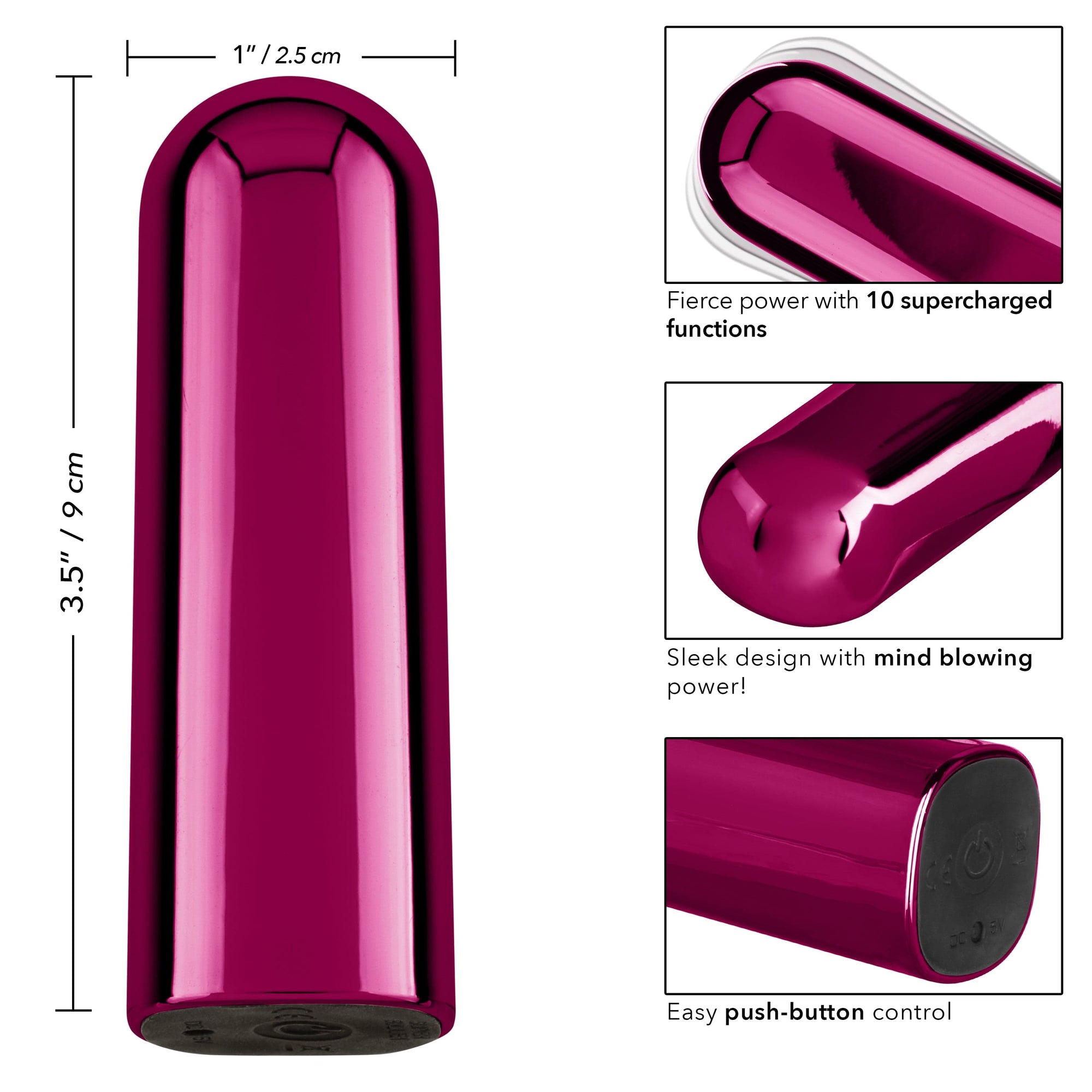 California Exotics - Fierce Power Glam Bullet Vibrator (Pink) Bullet (Vibration) Rechargeable CherryAffairs