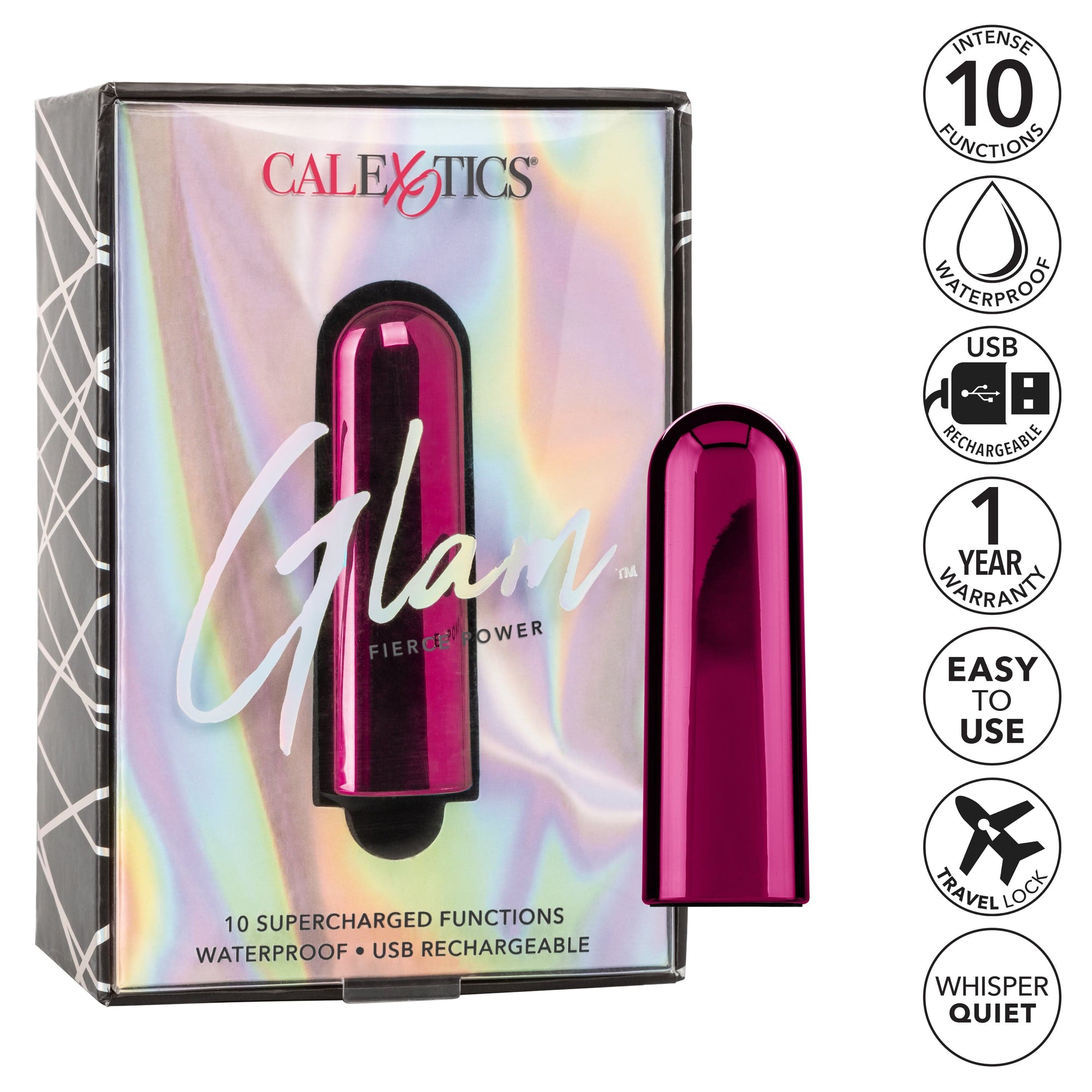 California Exotics - Fierce Power Glam Bullet Vibrator (Pink) Bullet (Vibration) Rechargeable 716770094261 CherryAffairs