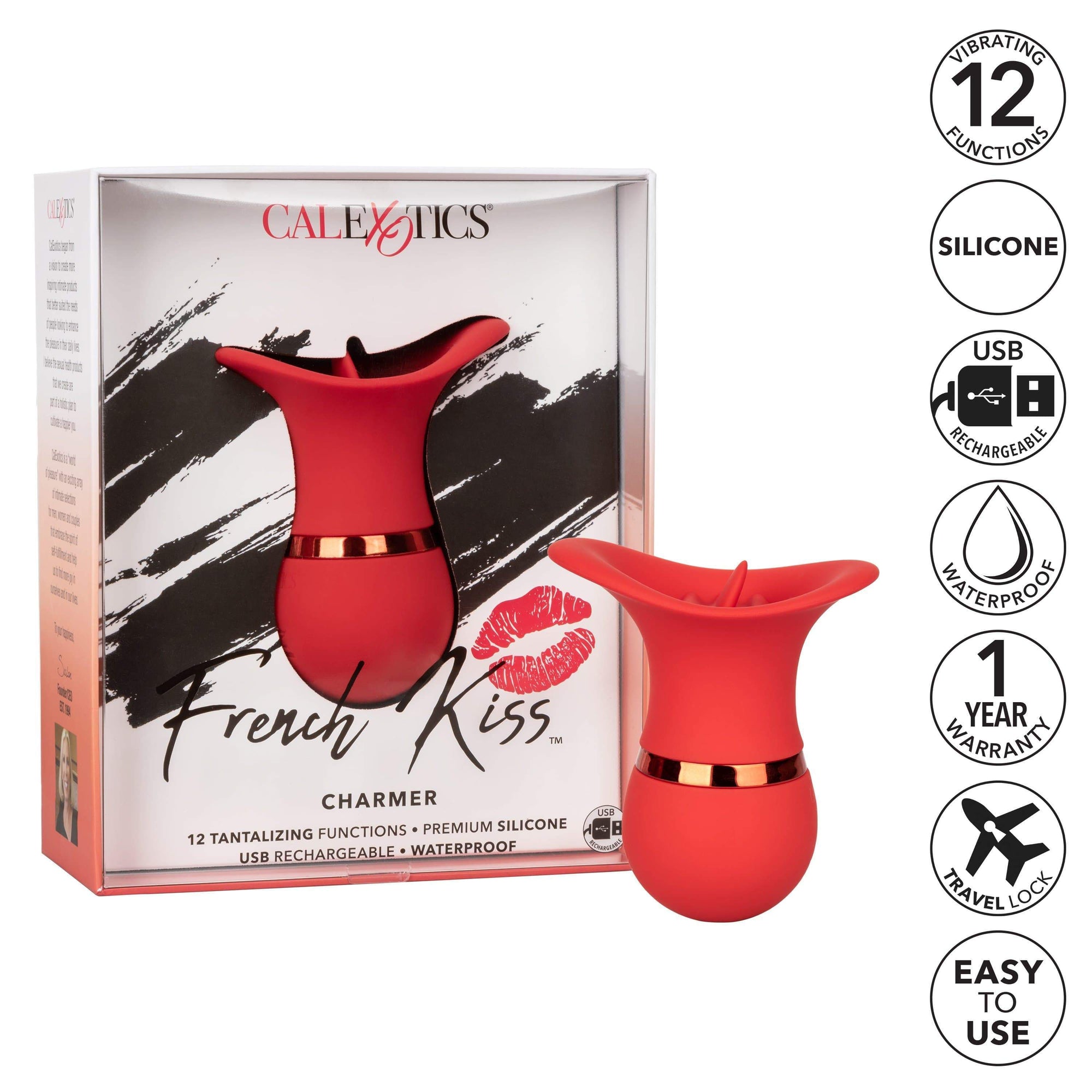 California Exotics - French Kiss Charmer Clit Massager (Red) Clit Massager (Vibration) Rechargeable 716770094780 CherryAffairs