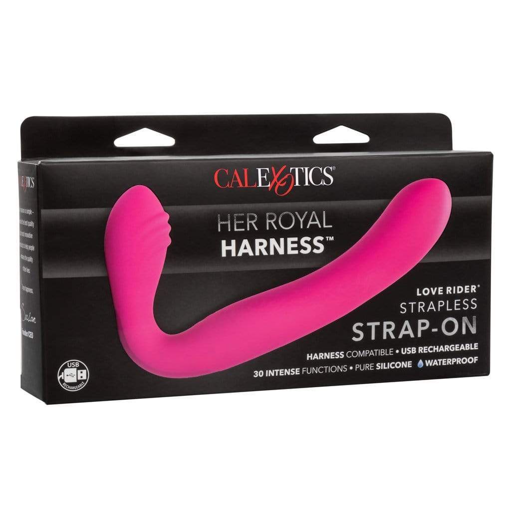 California Exotics - Her Royal Harness Rechargeable Love Rider Strapless Strap On (Pink) Strap On with Dildo for Reverse Insertion (Vibration) Rechargeable Durio Asia