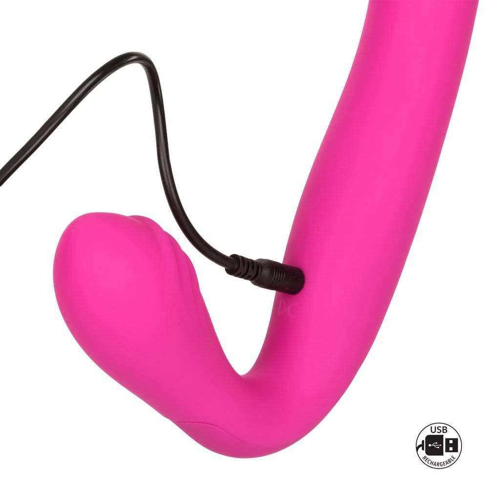 California Exotics - Her Royal Harness Rechargeable Love Rider Strapless Strap On (Pink) Strap On with Dildo for Reverse Insertion (Vibration) Rechargeable 716770083579 CherryAffairs