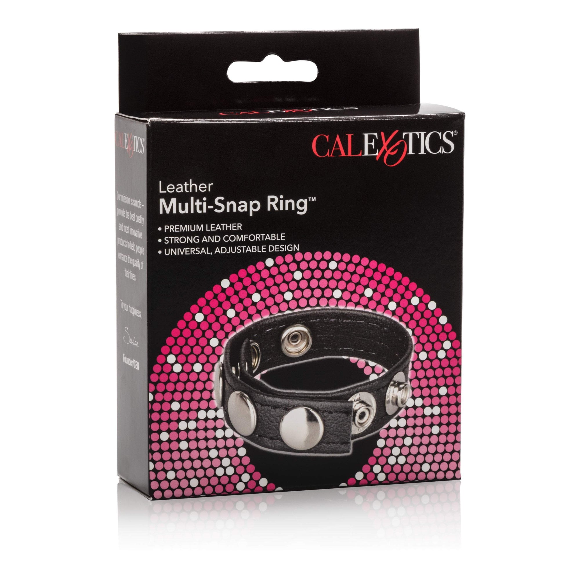California Exotics - Leather Multi-Snap Cock Ring (Black) Leather Cock Ring (Non Vibration)