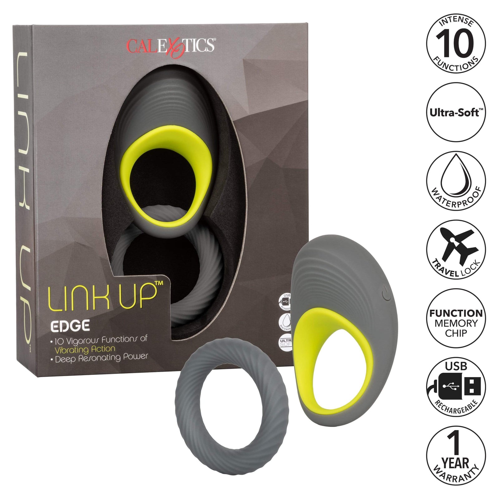 California Exotics - Link Up Edge Vibrating Cock Ring (Grey) Silicone Cock Ring (Vibration) Rechargeable Durio Asia