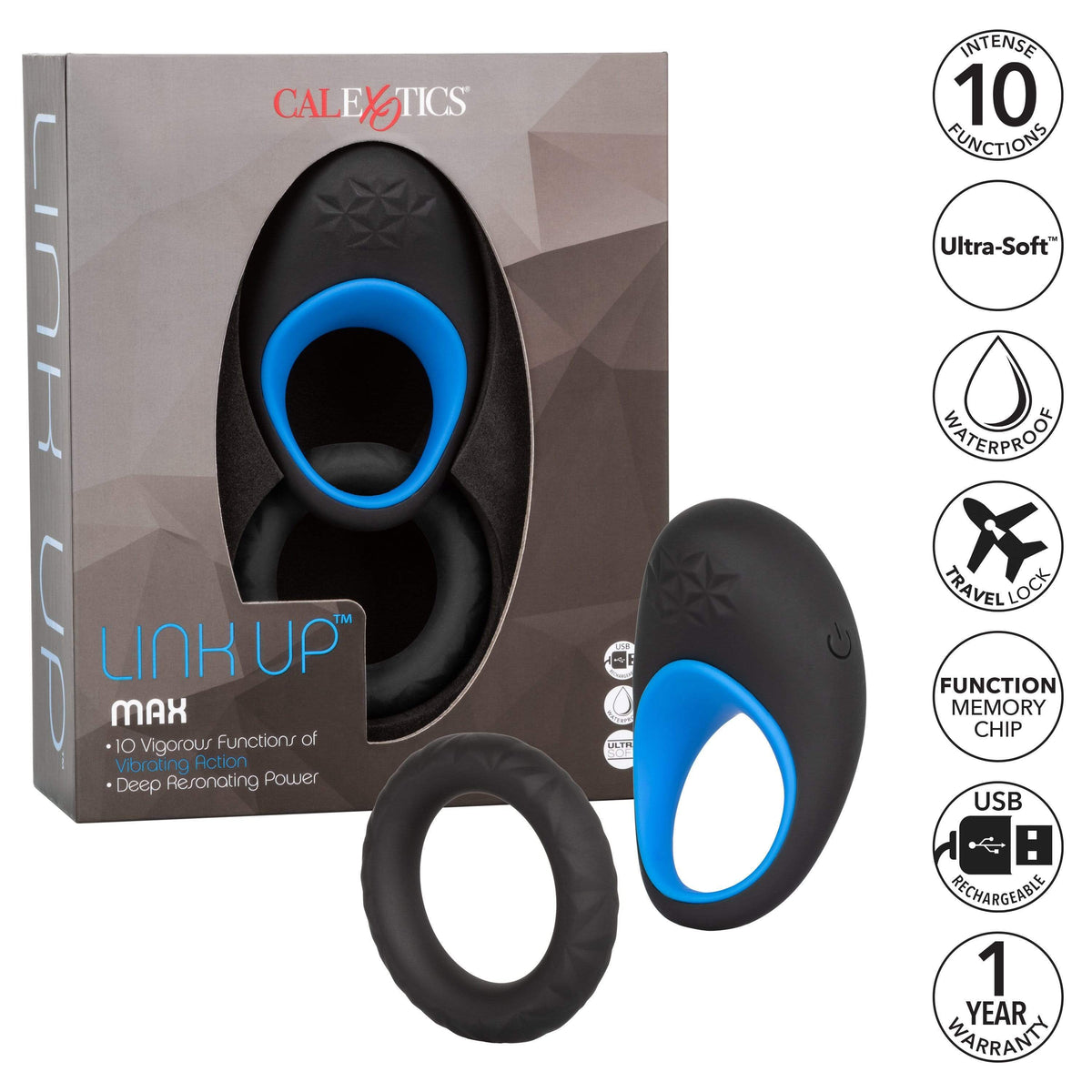 California Exotics - Link Up Max Vibrating Cock Ring (Black) Silicone Cock Ring (Vibration) Rechargeable Durio Asia