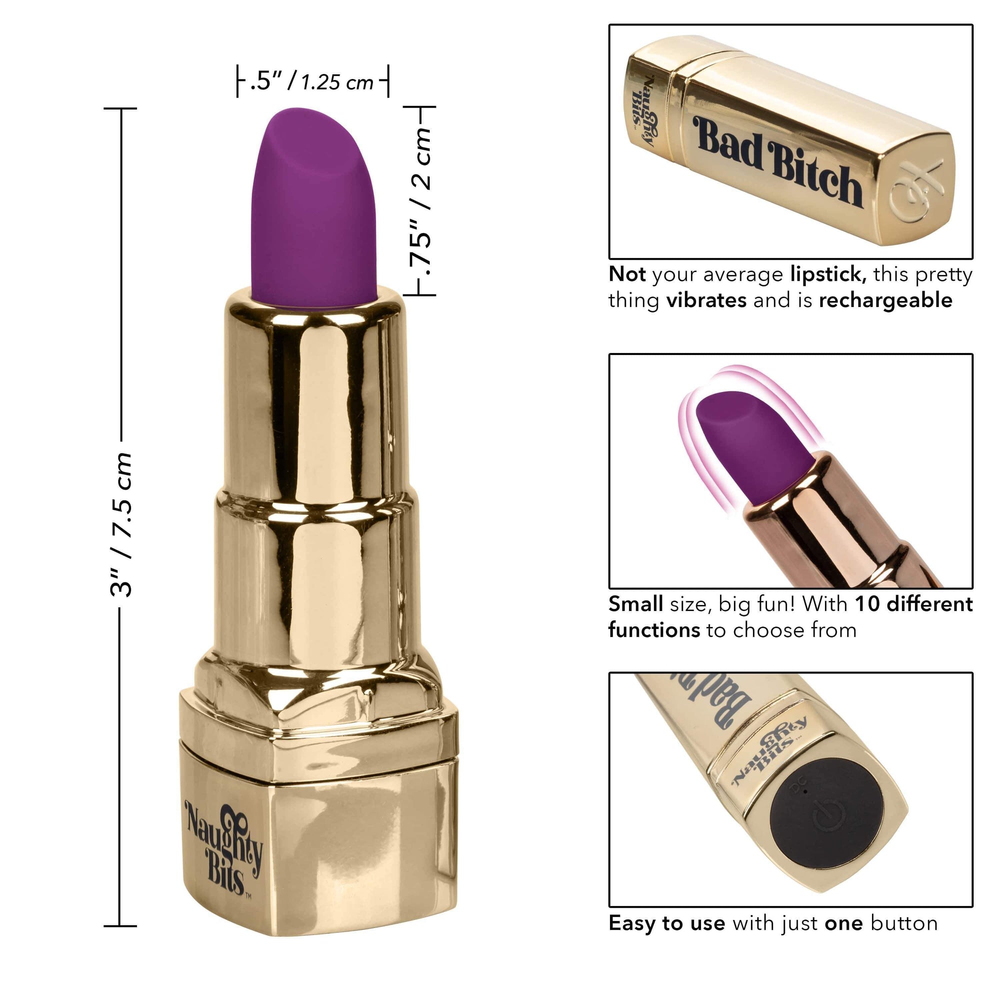 California Exotics - Naughty Bits Bad Bitch Discreet Lipstick Vibrator (Gold) Discreet Toys 716770094292 CherryAffairs