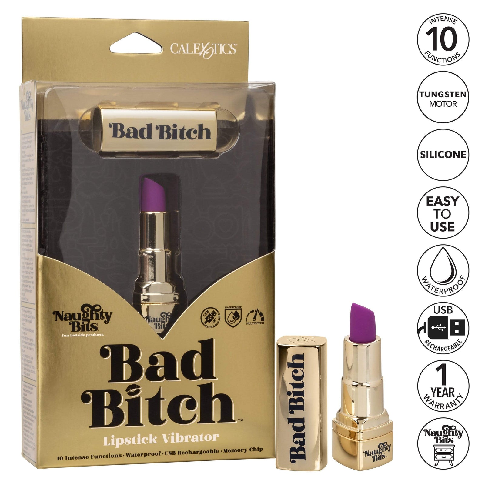 California Exotics - Naughty Bits Bad Bitch Discreet Lipstick Vibrator (Gold) Discreet Toys Durio Asia