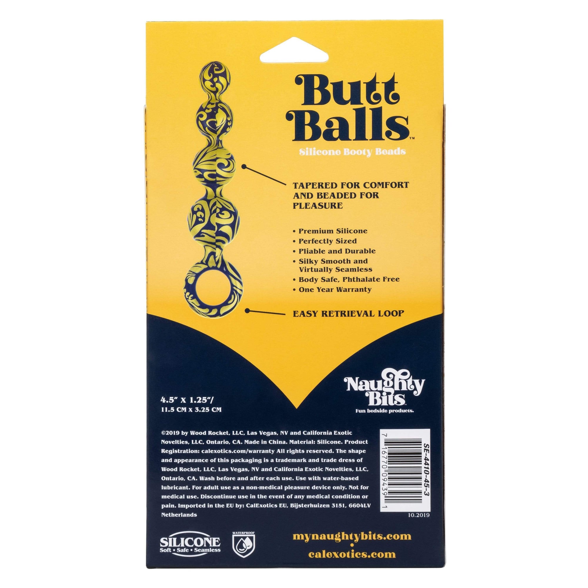 California Exotics - Naughty Bits Butt Balls Silicone Booty Beads (Black) Anal Beads (Non Vibration) 716770094391 CherryAffairs