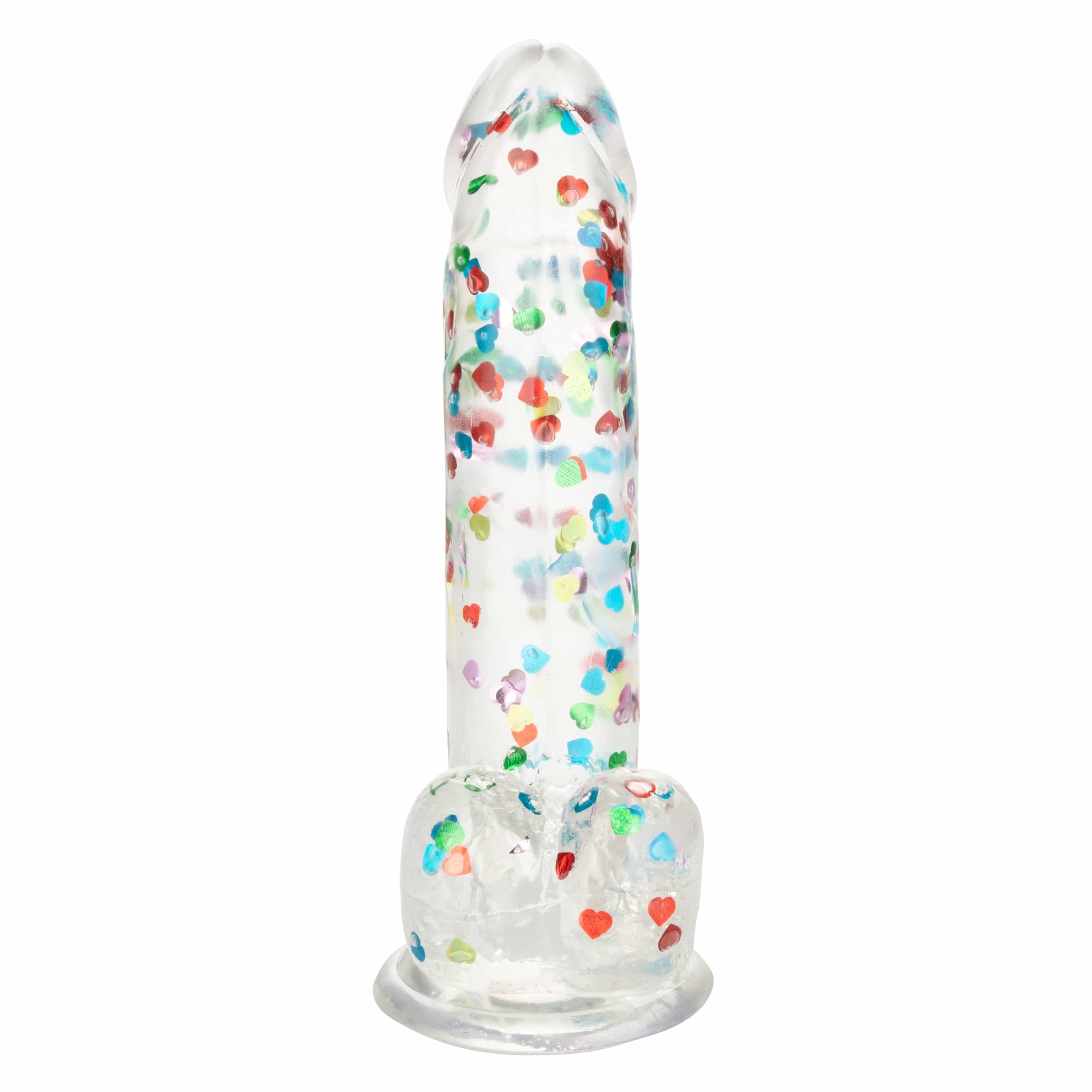 California Exotics - Naughty Bits I Love Dick Heart filled Dong Realistic Dildo with Balls 8" (Clear) Clit Massager (Vibration) Rechargeable 716770101273 CherryAffairs