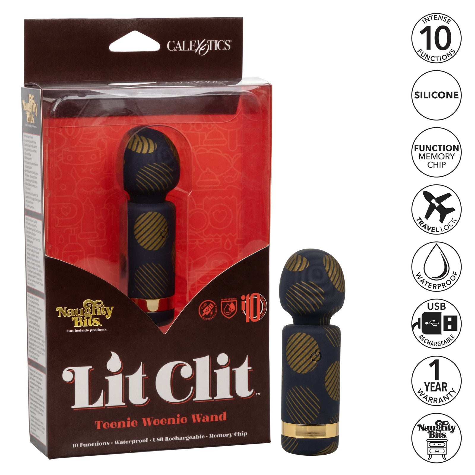 California Exotics - Naughty Bits Lit Clit Teenie Weenie Mini Wand Massager (Black) Mini Wand Massagers (Vibration) Rechargeable 716770094308 CherryAffairs