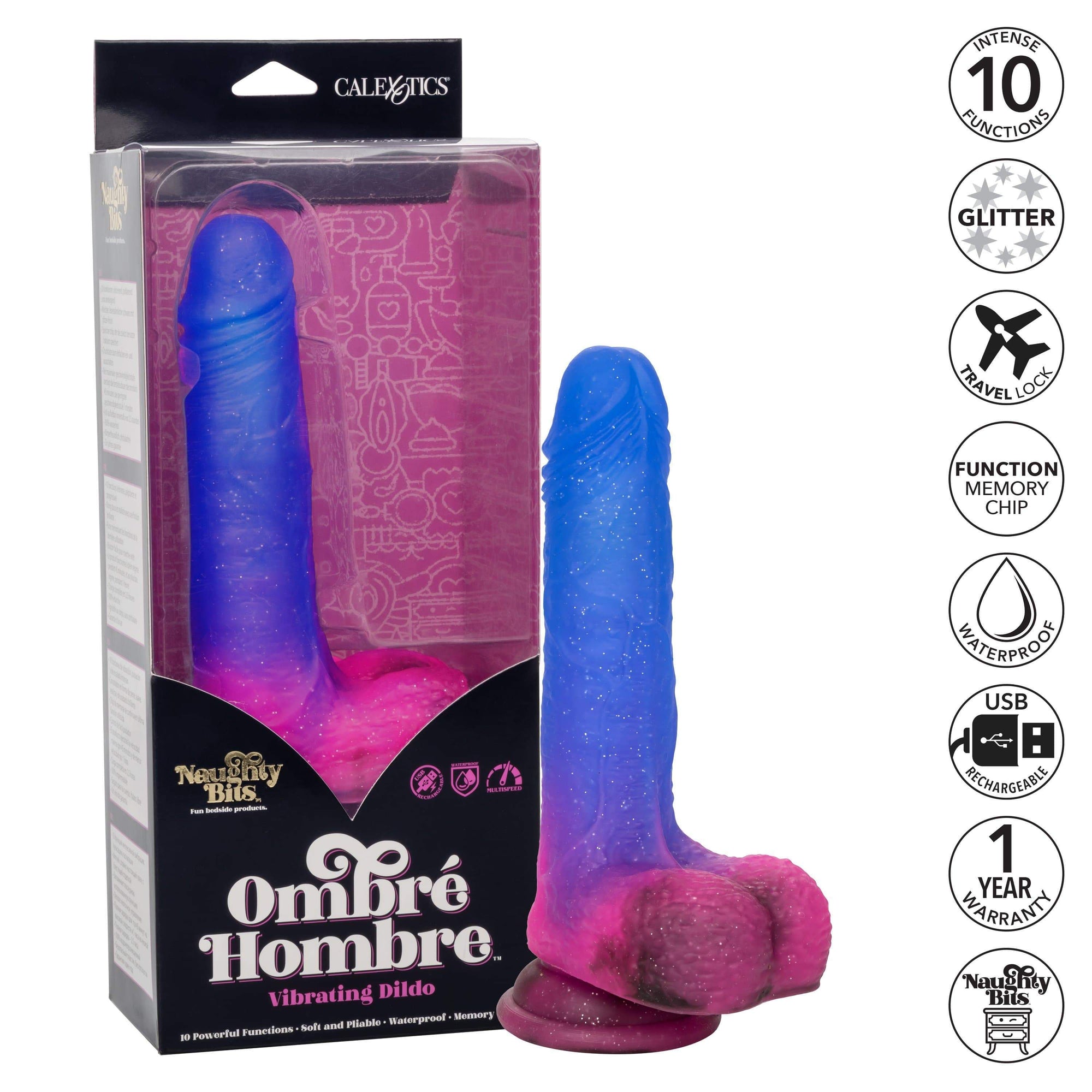 California Exotics - Naughty Bits Ombre Hombre Vibrating Dildo (Purple) Realistic Dildo with suction cup (Vibration) Rechargeable Durio Asia