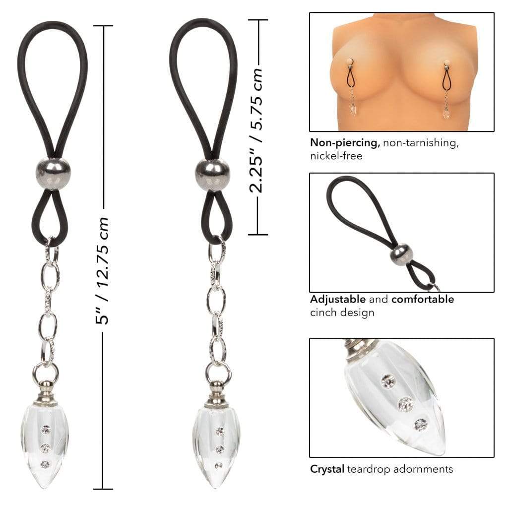 California Exotics - Nipple Play Non Piercing Nipple Jewelry Crystal Teardrop (Black) Nipple Clamps (Non Vibration) 716770091079 CherryAffairs